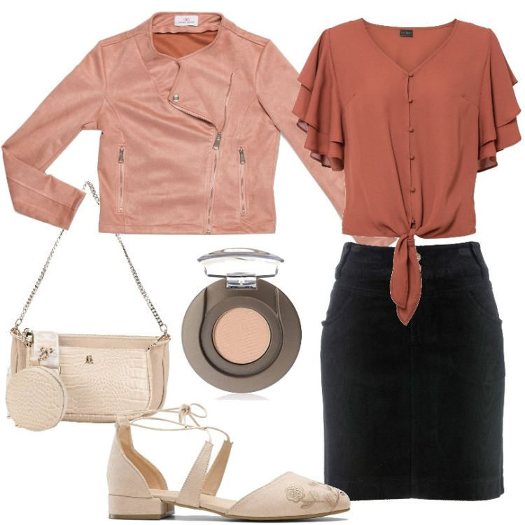 Outfit donna - Un tocco di stile al tuo guardaroba. Stile Casual per Tutti i giorni. look ideale per Petite. Abbinamento con gonne lunghe, camicie, décolleté, borse a mano, cappotti, ombretti.