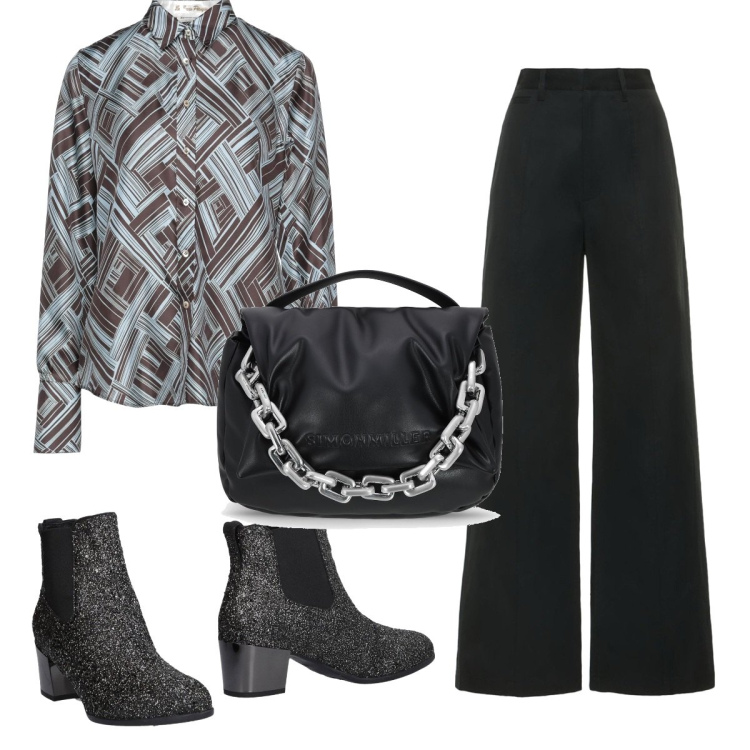 Outfit donna - Total look #1585306. Stile 70s per Serata fuori. Abbinamento con stivaletti chelsea, camicie, borse a spalla, pantaloni.