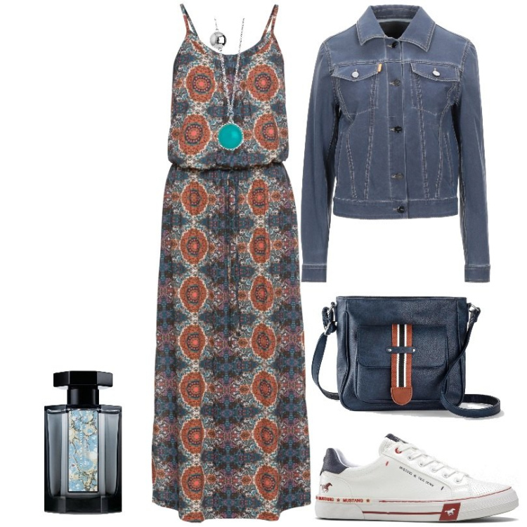 Outfit donna - Abito lungo con spacchi. Stile Basic per Tutti i giorni. Abbinamento con vestiti lunghi, borse a tracolla, sneakers, giacche, ciondoli, profumi.