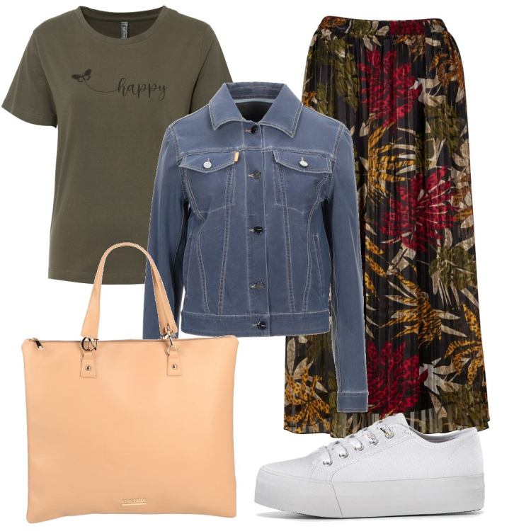 Outfit donna - Total look #1585846. Stile Basic per Tutti i giorni. Abbinamento con t-shirt, sneakers, gonne lunghe, giacche, borse a mano.