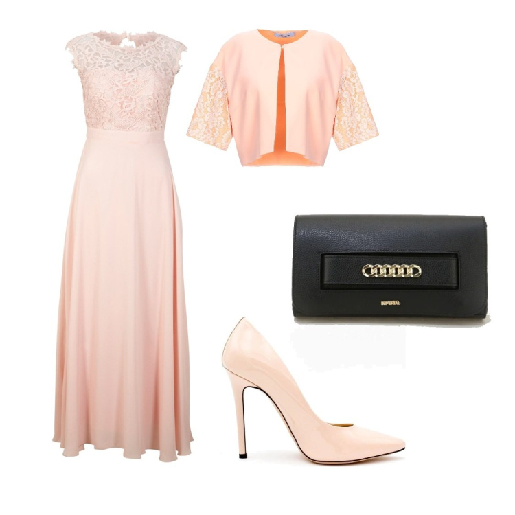 Outfit donna - Elegante. Stile Romantica per Cerimonia. Abbinamento con vestiti lunghi, blazer, pochette, décolleté.
