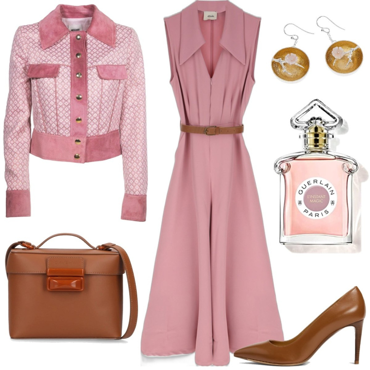 Outfit donna - Pranzo in città. Stile Chic per Tutti i giorni. Abbinamento con blazer, orecchini, tute, décolleté, borse a mano, profumi.