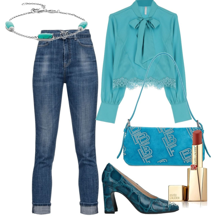 Outfit donna - Casual chic #9145. Stile Casual chic per Tutti i giorni. Abbinamento con décolleté, camicie, jeans skinny, rossetti, braccialetti, borse a spalla.