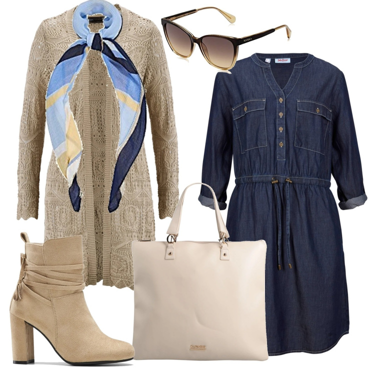 Outfit donna - Primavera casual. Stile Casual per Tutti i giorni. Abbinamento con cardigans, felpa, stivaletti, borse a mano, sciarpe, occhiali da sole.