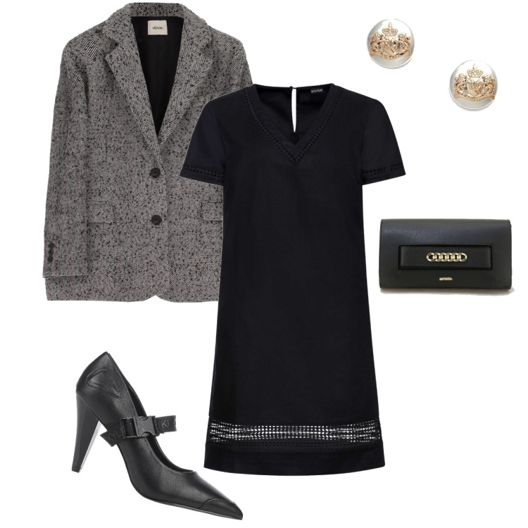 Outfit donna - Una serata importante. Stile Bon Ton per Serata fuori. Abbinamento con vestiti, décolleté, pochette, giacche, orecchini.