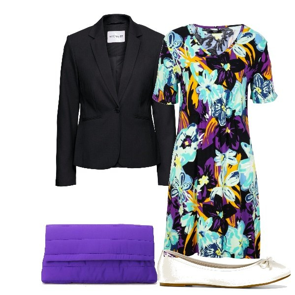 Outfit donna - In perenne equilibrio. Stile Chic per Tutti i giorni. Abbinamento con ballerine, blazer, vestiti midi/longuette, pochette.