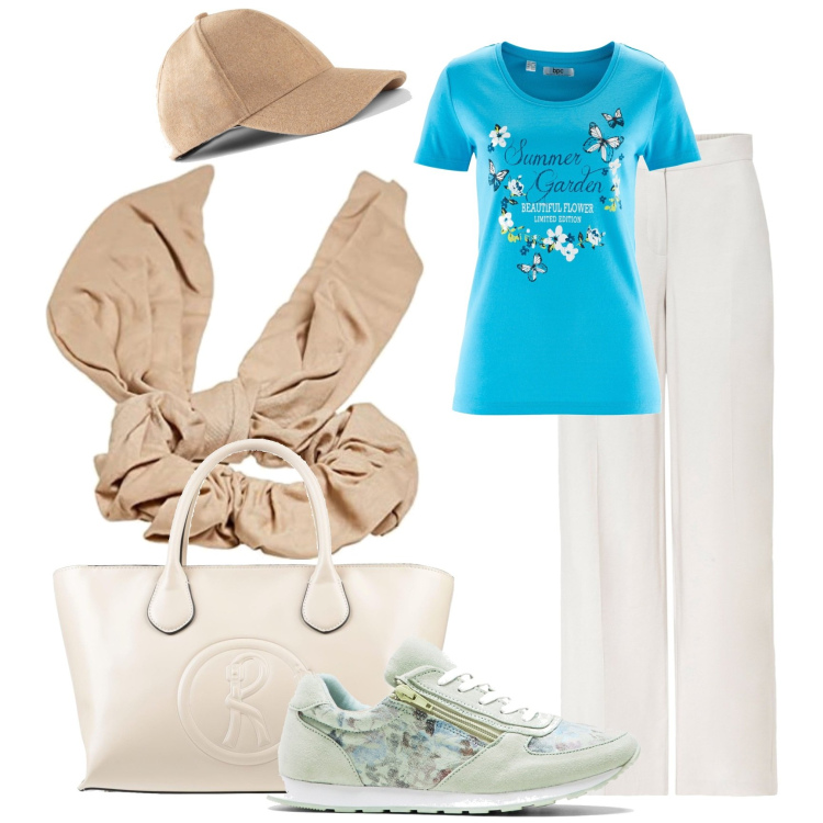 Outfit donna - Baseball cap. Stile Basic per Tutti i giorni. Abbinamento con t-shirt, sneakers, pantaloni a palazzo, cappelli con visiera, borse a mano, fasce per capelli.