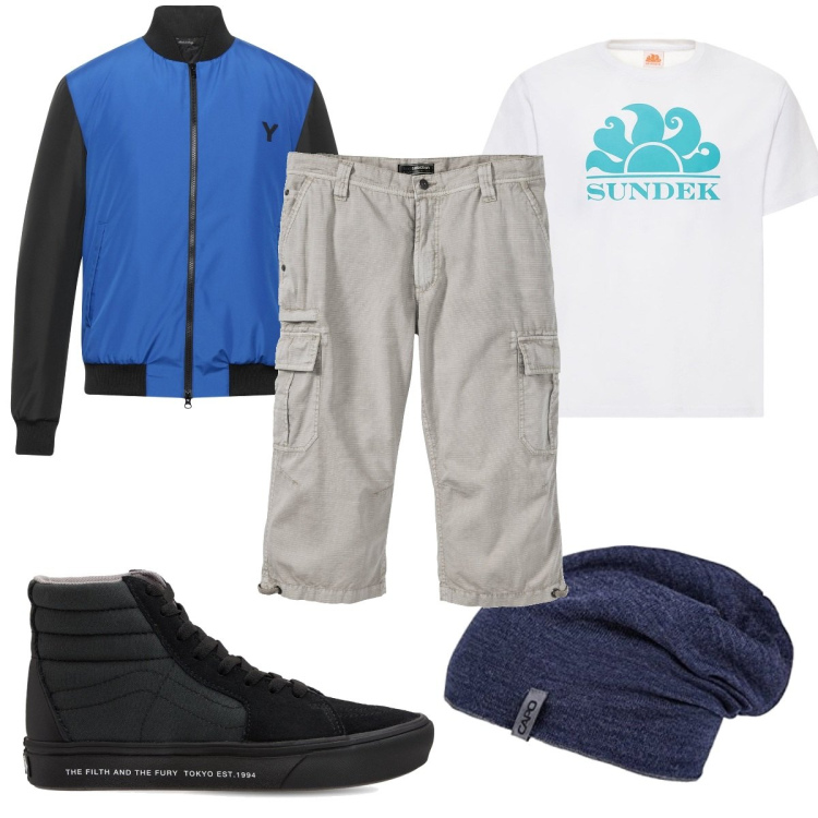 Outfit uomo - Total look #1588092. Stile Urban per Tutti i giorni. Abbinamento con bermuda, giacche, sneakers, berretti, t-shirt.