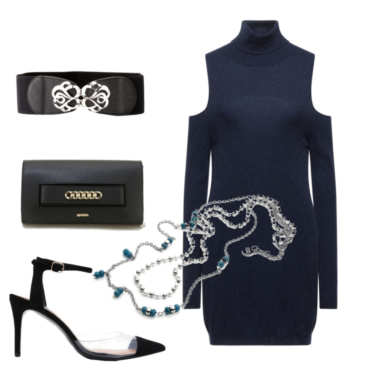 Outfit donna - Blu coat. Stile Basic per Serata fuori. Abbinamento con cinture, vestiti corti, décolleté, collane, pochette.