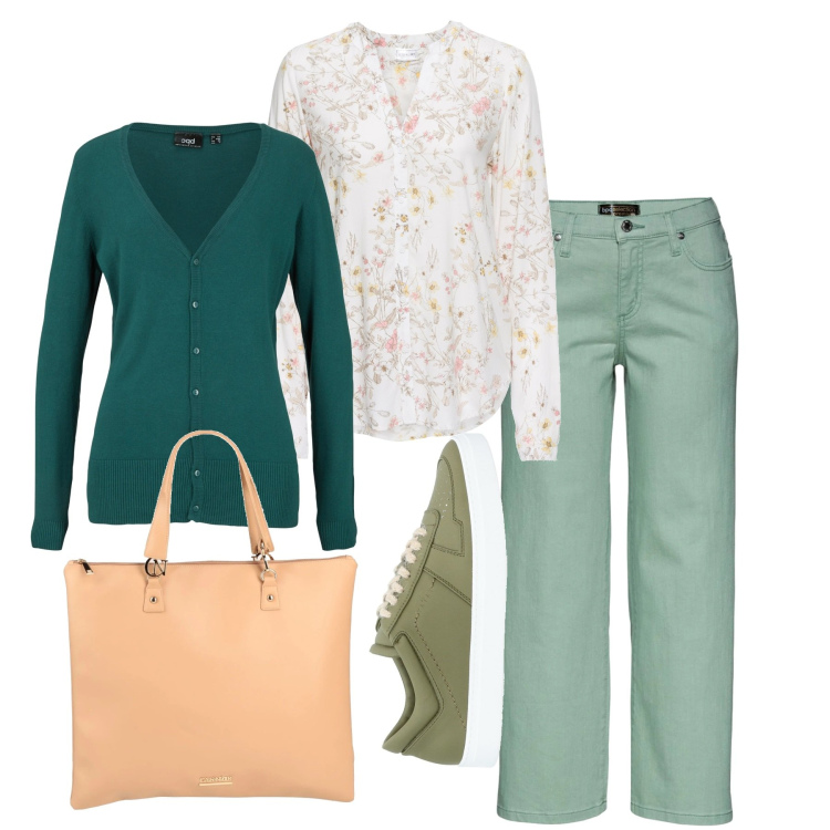Outfit donna - Primavera davvero. Stile Bon Ton per Tutti i giorni. Abbinamento con camicie, cardigans, jeans, sneakers, borse a mano.
