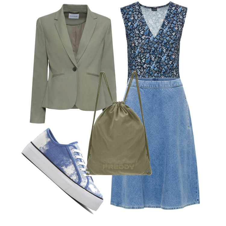Outfit donna - Gonne di primavera. Stile Bon Ton per Tutti i giorni. Abbinamento con blazer, top, gonne, sneakers, zaini.