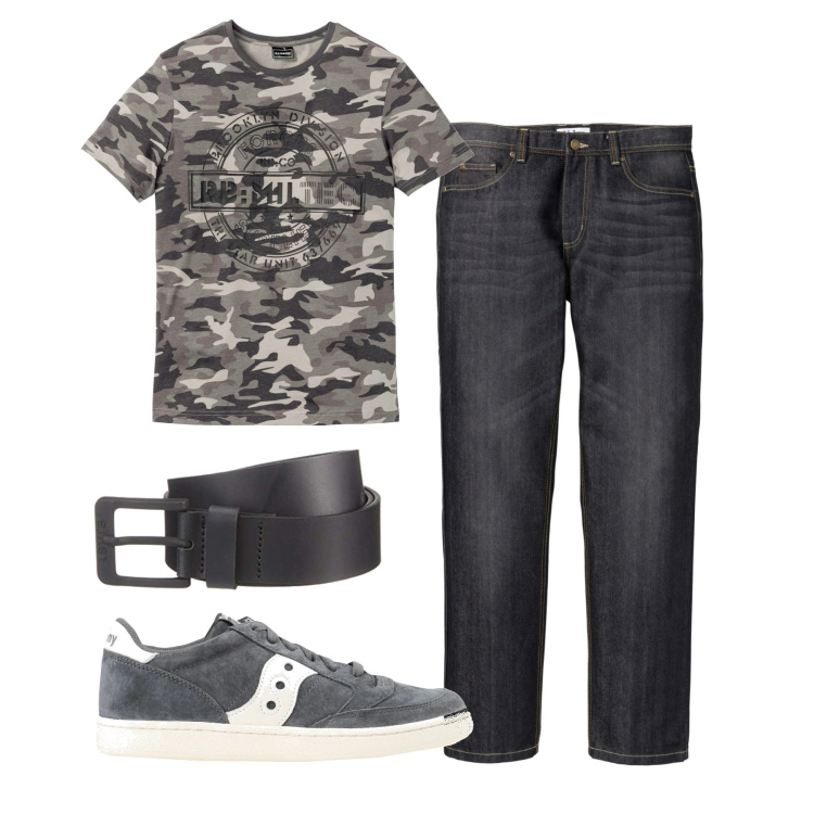 Outfit uomo - Lavagna. Stile Casual per Tutti i giorni. Abbinamento con jeans dritti, t-shirt, sneakers, cinture.