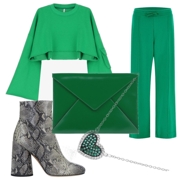 Outfit donna - I\'m very green. Stile Chic per Tutti i giorni. Abbinamento con borse a mano, stivaletti, ciondoli, maglieria, pantaloni a palazzo.