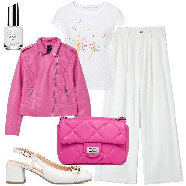 Outfit donna - Trendy bon ton. Stile Bon Ton per Ufficio. Abbinamento con t-shirt, pantaloni, giacche, décolleté, borse a tracolla, smalti.