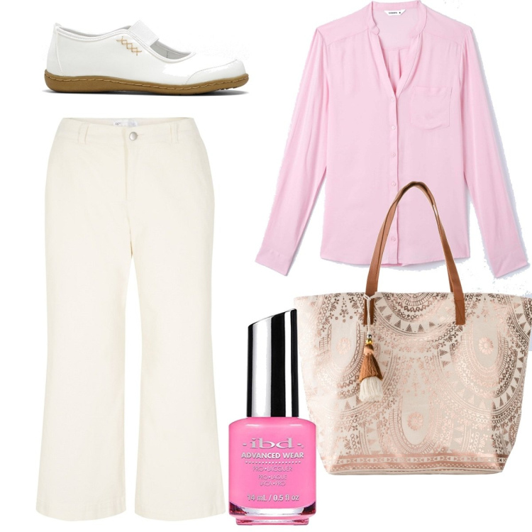 Outfit donna - Casual chic #9408. Stile Casual chic per Tutti i giorni. Abbinamento con ballerine, pantaloni capri, shopping bag, camicie, smalti.