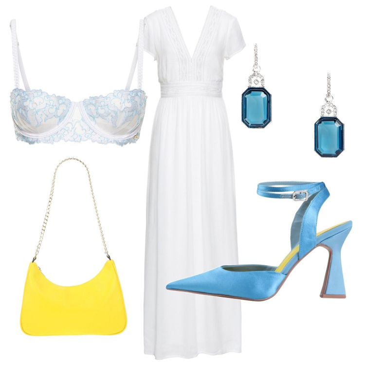 Outfit donna - Dolce sposa. Stile Bon Ton per Cerimonia. Abbinamento con vestiti lunghi, décolleté, borse a spalla, orecchini, reggiseni.