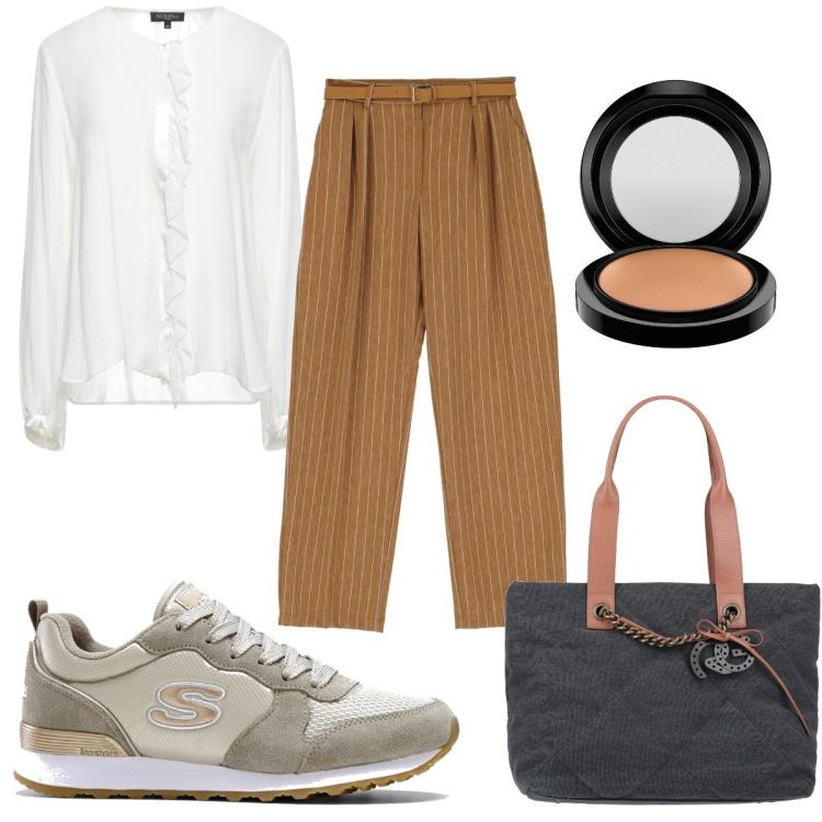 Outfit donna - Trendy #8363. Stile Trendy per Tutti i giorni. Abbinamento con sneakers, bluse, borse a spalla, pantaloni a palazzo, terre.