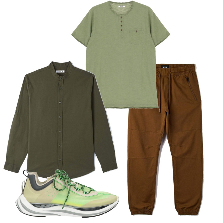 Outfit uomo - Al parco. Stile Casual per Tutti i giorni. Abbinamento con sneakers, camicie, pantaloni, t-shirt.