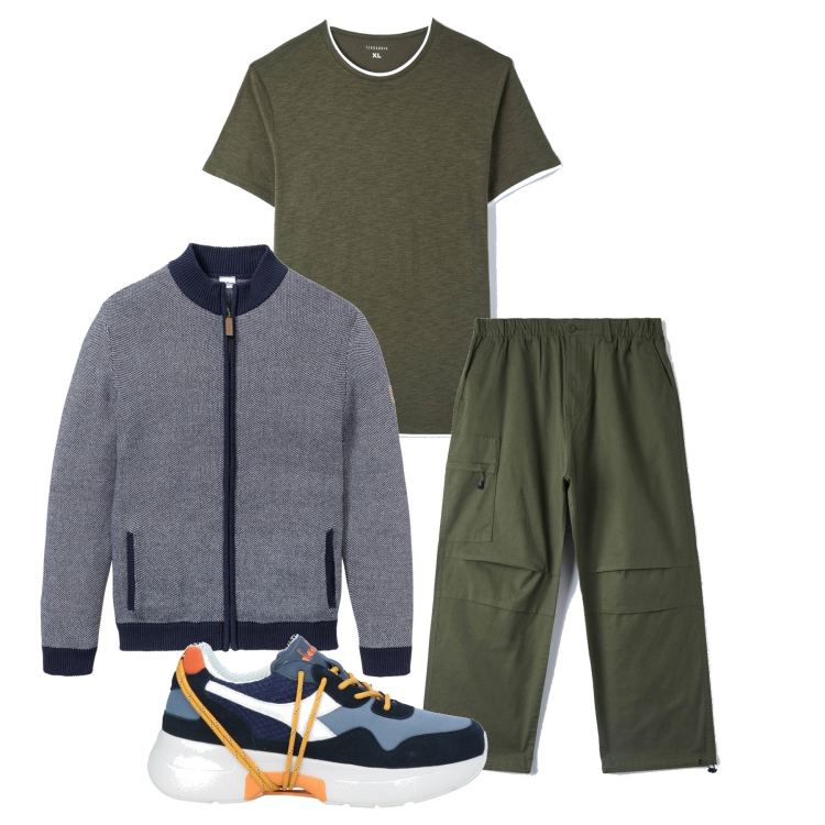 Outfit uomo - In giro. Stile Urban per Tutti i giorni. Abbinamento con cardigans, sneakers, t-shirt, pantaloni.