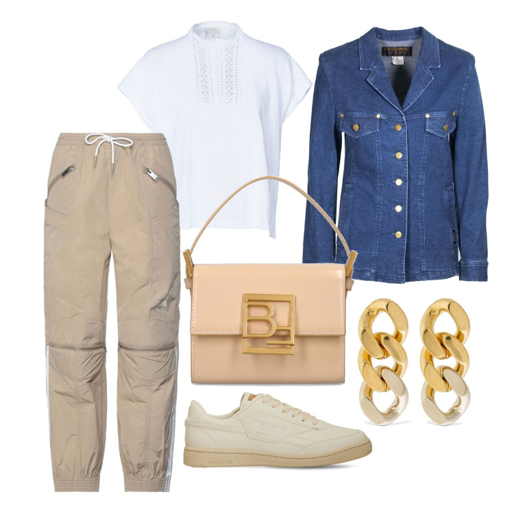 Outfit donna - Ghost outfitter - aprile. Stile Casual per Tutti i giorni. Abbinamento con pantaloni, t-shirt, giacche, orecchini, sneakers, borse a spalla.