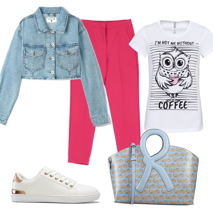Outfit donna - Total look #1591563. Stile Sporty chic per Tutti i giorni. Abbinamento con borse a mano, t-shirt sportive, sneakers, cappotti, pantaloni capri.