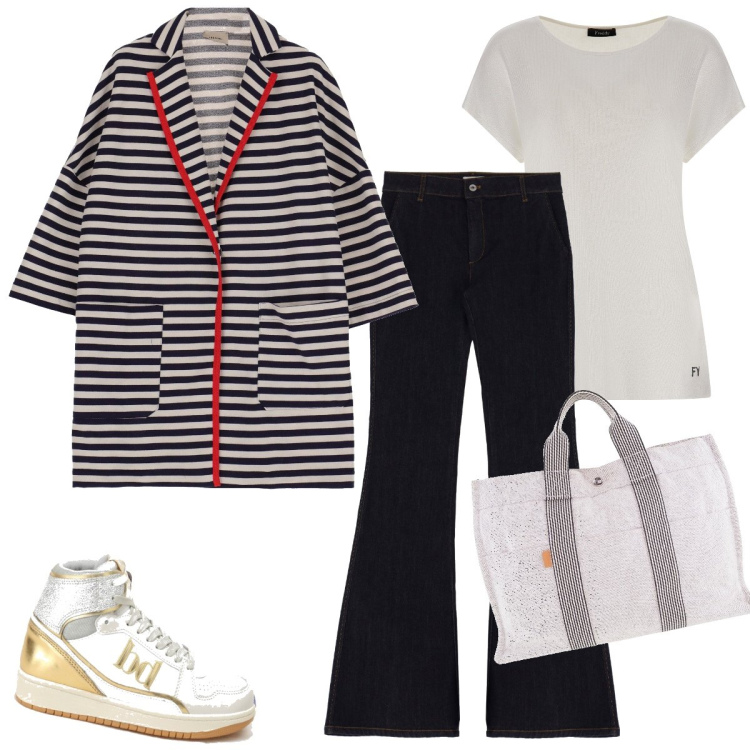 Outfit donna - Total look #1591598. Stile Trendy per Tutti i giorni. Abbinamento con borse a mano, sneakers alte, giacche, jeans, t-shirt.