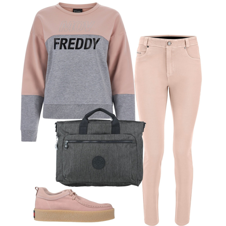 Outfit donna - Sporty. Stile Sporty chic per Scuola/Università. Abbinamento con scarpe stringate, borse a mano, jeans, felpe.