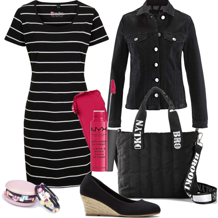 Outfit donna - Casual chic #9580. Stile Casual chic per Tutti i giorni. Abbinamento con vestiti, blazer, borse a tracolla, décolleté, braccialetti, rossetti.