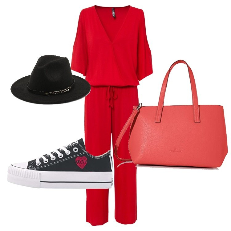 Outfit femme - Casual chic #9647. Style Casual chic pour Soirée dehors. Assortir avec combinaisons, sneakers, sac cabas, chapeaux.