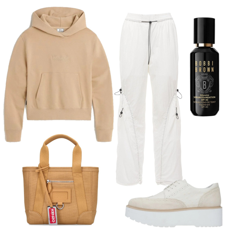 Outfit donna - Casual #8170. Stile Casual per Tutti i giorni. Abbinamento con scarpe stringate, felpe con cappuccio, pantaloni, shopping bag, fondotinta.