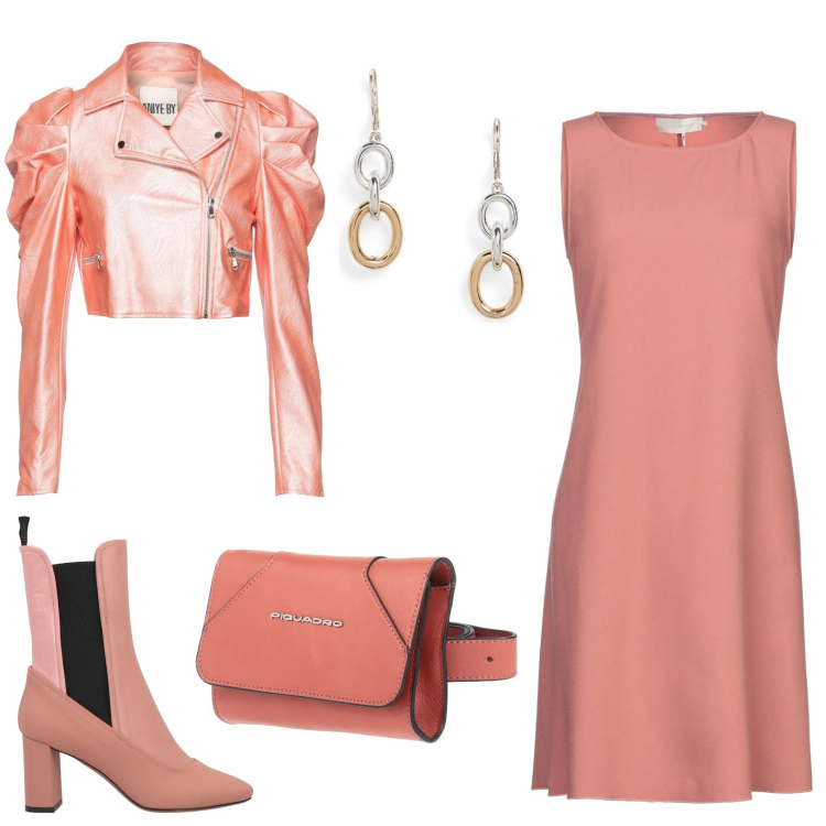 Outfit donna - Trendy #8545. Stile Trendy per Scuola/Università. Abbinamento con stivaletti chelsea, vestiti corti, giacche, borse a tracolla, orecchini.