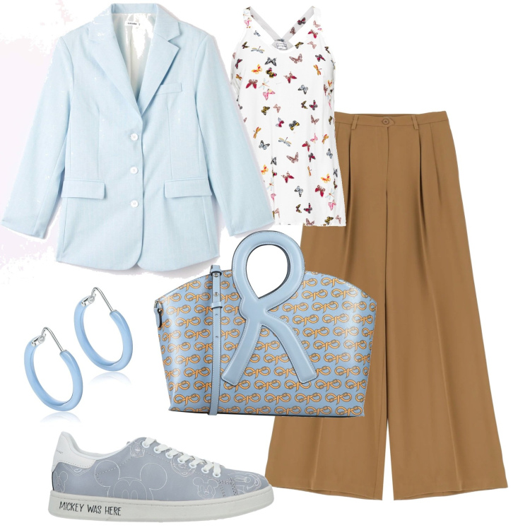 Outfit donna - Basico per tutti i giorni. Stile Basic per Tutti i giorni. Abbinamento con top, borse a mano, sneakers, giacche, orecchini, pantaloni.