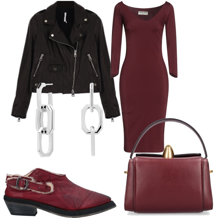 Outfit donna - Biker nero. Stile Trendy per Tutti i giorni. Abbinamento con mocassini, vestiti midi/longuette, giacche, orecchini, borse a mano.