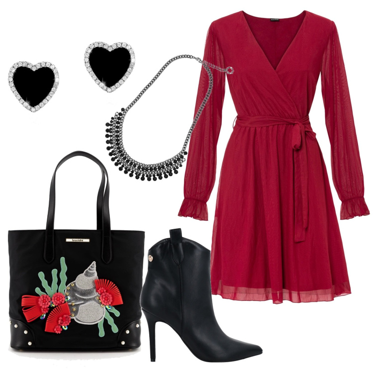 Outfit donna - Primo appuntamento. Stile Romantica per Serata fuori. Abbinamento con collane, orecchini, borse a tracolla, stivaletti, vestiti.