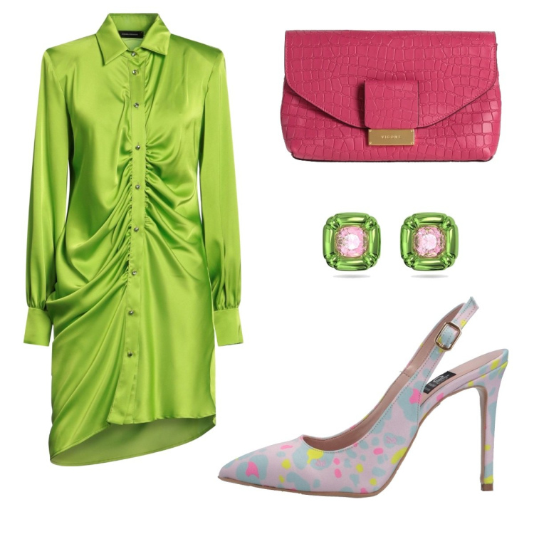 Outfit mujer - Pistacho. Estilo Glamour para Ceremonia. Combinación con pendientes, vestidos cortos, salones, bolsos de mano.
