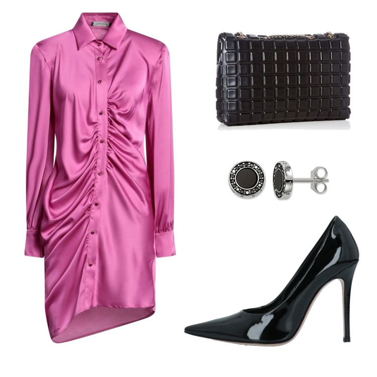 Outfit mujer - Ghizlane. Estilo Glamour para Ceremonia. Combinación con bolsos de hombro, pendientes, vestidos cortos, salones.