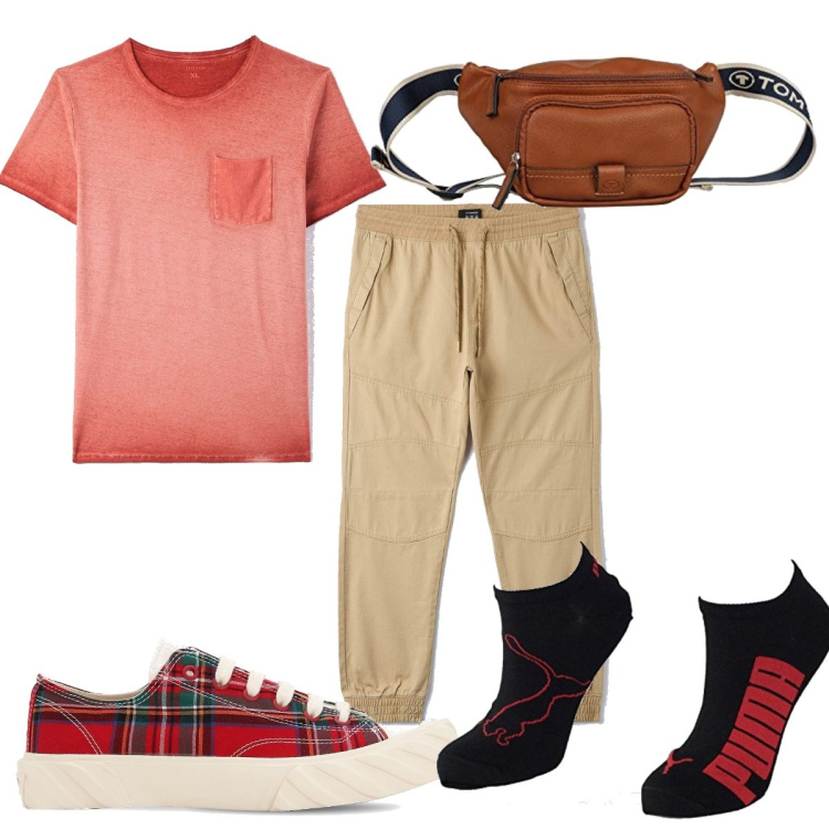 Outfit uomo - Total look #1594183. Stile Trendy per Sport. Abbinamento con t-shirt, pantaloni, calzini, sneakers, borse sportive.