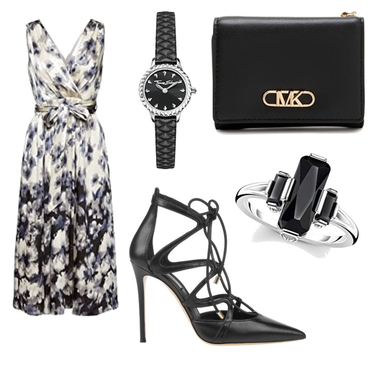 Outfit mujer - Aurora boreal. Estilo Glamour para Ceremonia. Combinación con vestidos, anillos, bolsos de mano, relojes analógicos, salones.