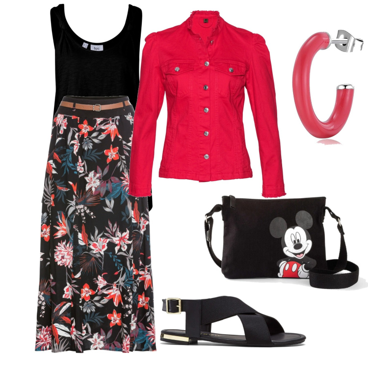 Outfit donna - In città. Stile Urban per Tutti i giorni. Abbinamento con top, sandali, gonne lunghe, borse a tracolla, blazer, orecchini.