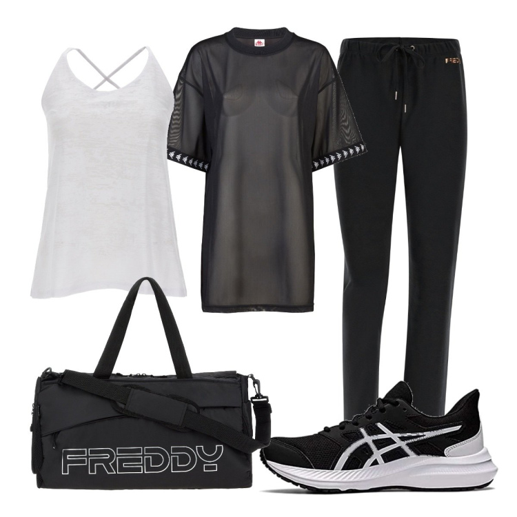 Outfit donna - Total look #1594967. Stile Sporty chic per Sport. Abbinamento con vestiti, borse sportive, canottiere, pantaloni, scarpe sportive.