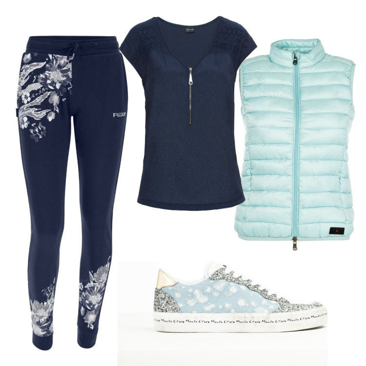 Outfit donna - Total look #1595089. Stile Urban per Sport. Abbinamento con t-shirt, sneakers, piumini, pantaloni.