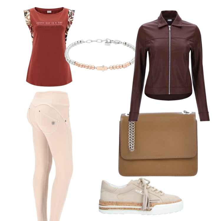 Outfit donna - Freddy Simply. Stile Casual chic per Tutti i giorni. Abbinamento con sneakers, borse a tracolla, braccialetti, pantaloni skinny, cappotti, t-shirt.