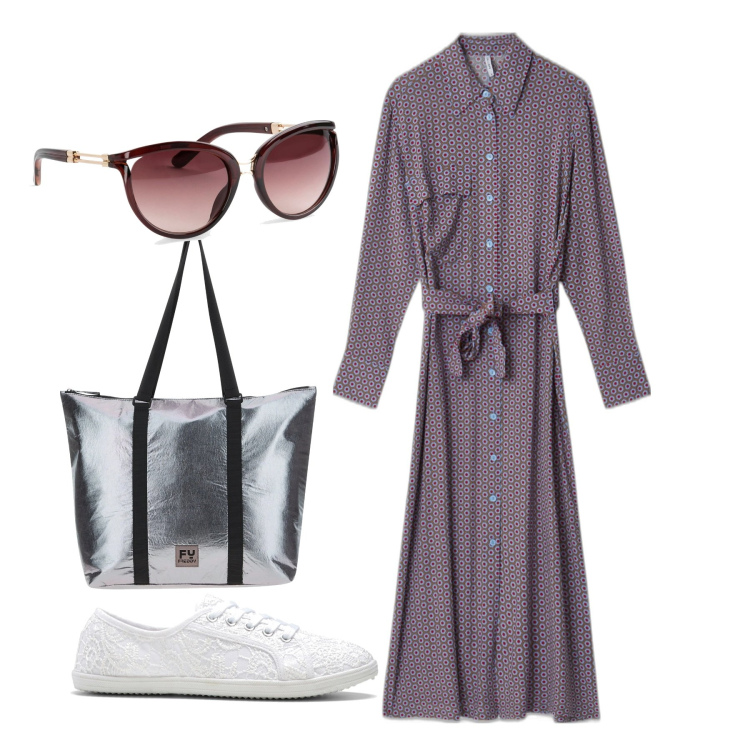 Outfit donna - Pomeriggio basic. Stile Basic per Tutti i giorni. Abbinamento con sneakers, occhiali da sole, vestiti lunghi, borse tote.