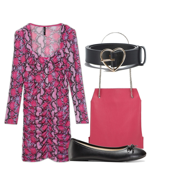Outfit donna - Pitonato fucsia. Stile Chic per Serata fuori. Abbinamento con ballerine, borse a mano, cinture, vestiti corti.