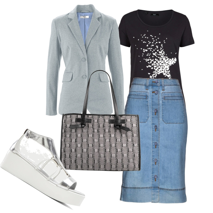 Outfit donna - Stella. Stile Casual chic per Tutti i giorni. Abbinamento con gonne, t-shirt, sandali col tacco, blazer, borse a mano.