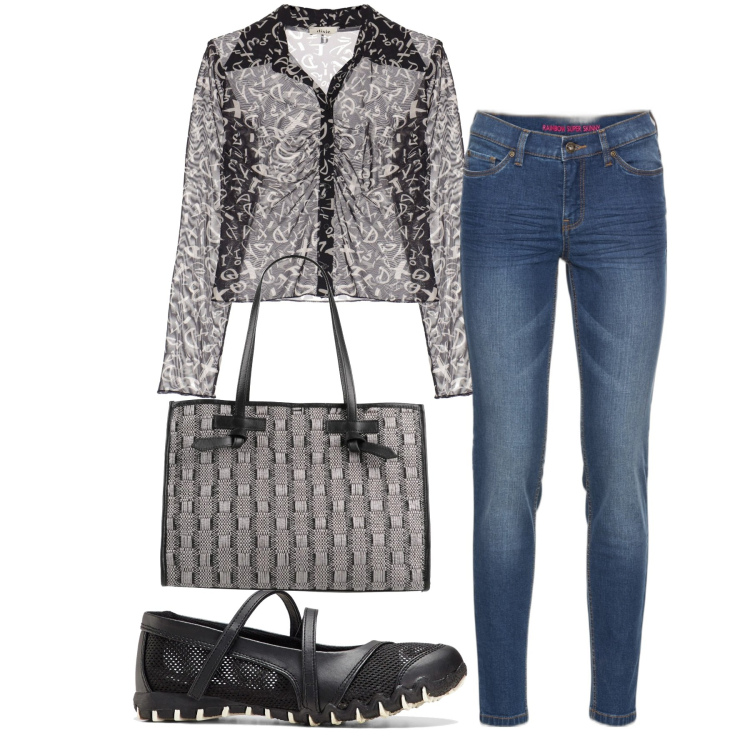 Outfit donna - Col nero. Stile Casual chic per Tutti i giorni. Abbinamento con jeans skinny, ballerine, borse a mano, camicie.