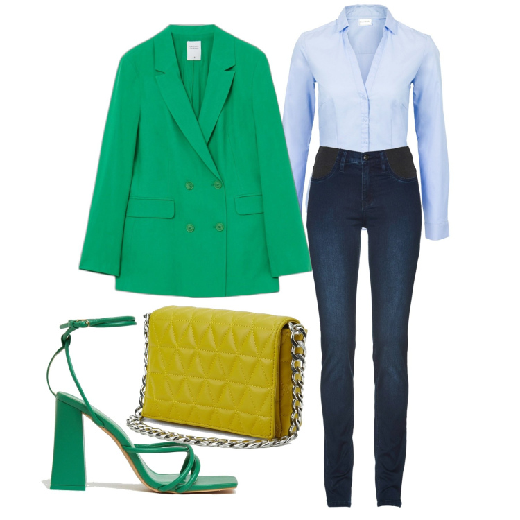 Outfit donna - Un classico. Stile Casual chic per Tutti i giorni. Abbinamento con camicie, jeans, sandali in pelle, giacche, borse a spalla.