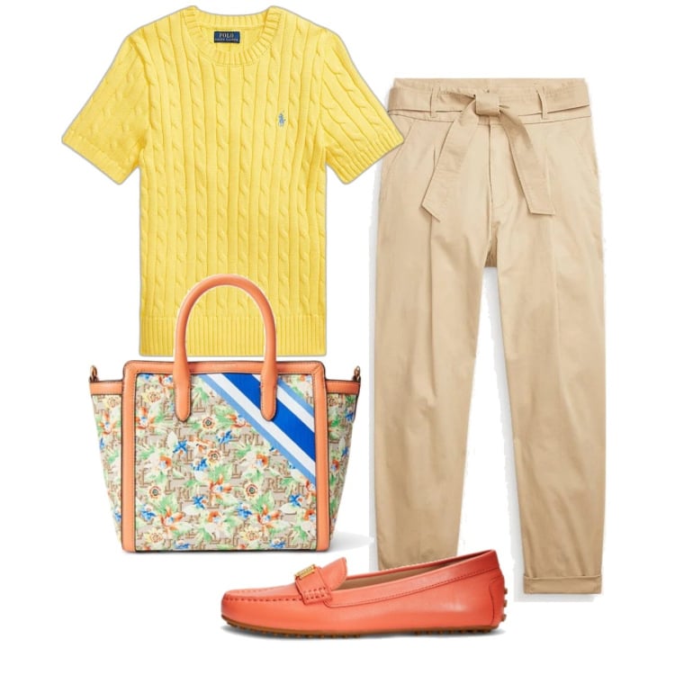 Outfit donna - Total look #1597033. Stile Bon Ton per Tutti i giorni. Abbinamento con mocassini, borse tote, pantaloni chino, maglieria.