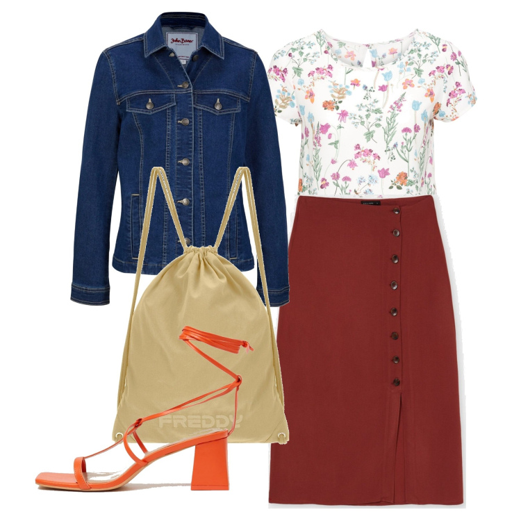 Outfit donna - Sandalissimi. Stile Casual chic per Tutti i giorni. Abbinamento con bluse, blazer, gonne longuette, sandali in pelle, zaini.