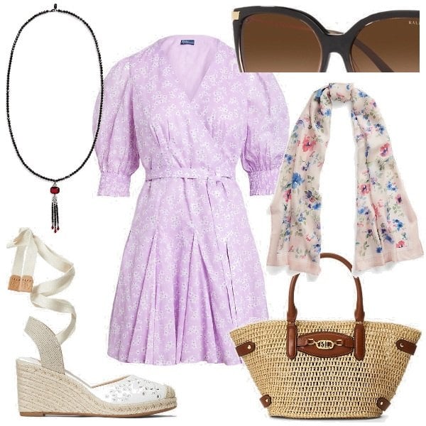 Outfit donna - Sognando la California con Ralph Lauren. Stile Vintage retrò per Serata fuori. Abbinamento con vestiti, borse tote, occhiali da sole, espadrillas, sciarpe, ciondoli.